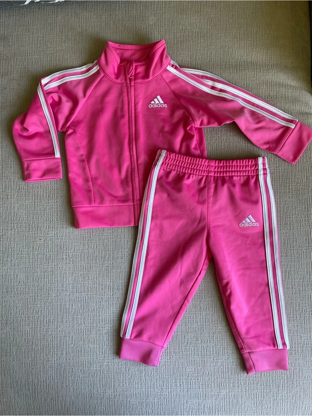 adidas Hot Pink Kids Track Jacket and Pants Set with White Stripes